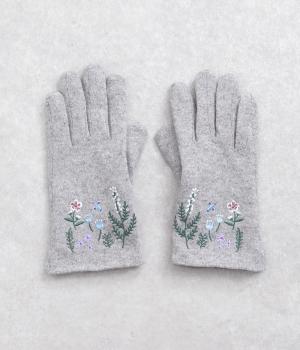 スマホ対応 刺繍グローブ(ライトグレー-F)