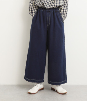 インレイデニムストレッチワイドストレートパンツ