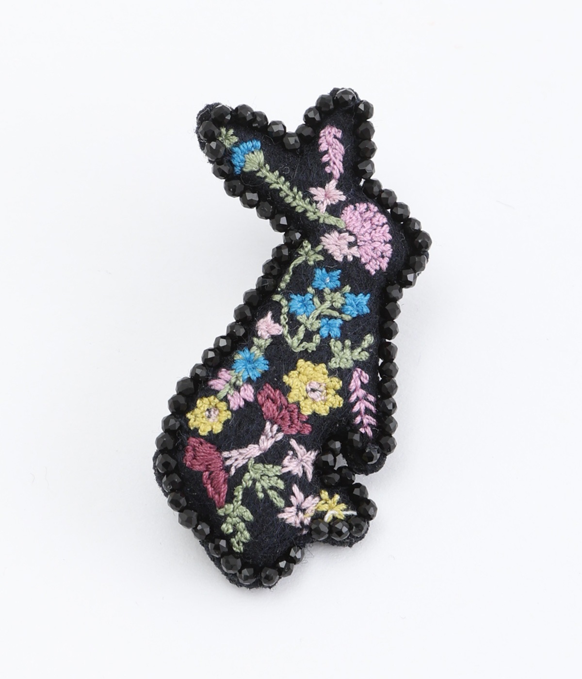 刺繍ブローチ｢ウサギ｣(ブラック-ONESIZE)