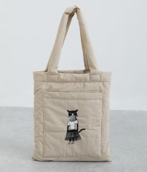 ＜アーティストコラボ　保坂優子＞「このドレス」プリント+刺繍中綿入りトートバッグ(ベージュ-F)