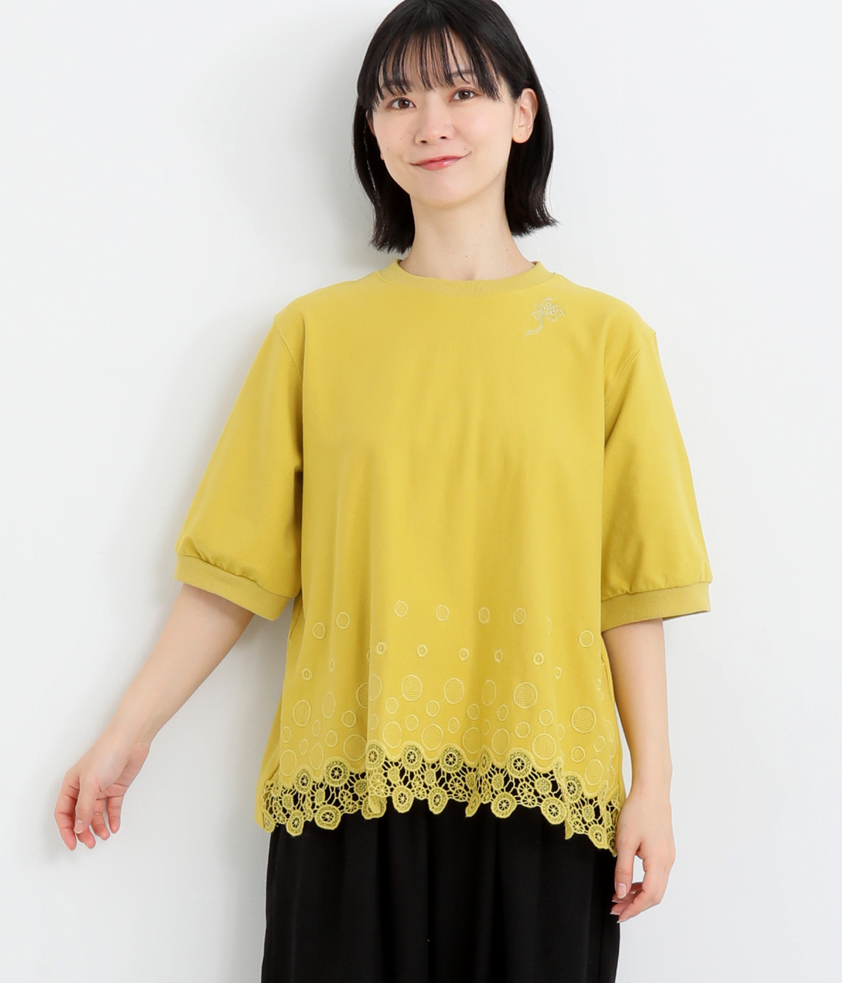 ミニ裏毛サークルスカラップケミカルレースTシャツ