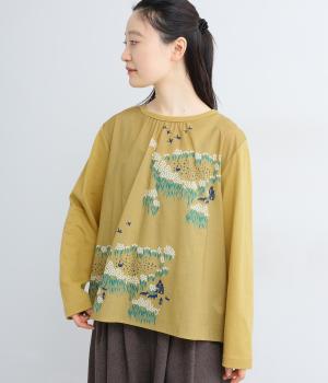 ソフト天竺+コットンローン星花と湖プリントプルオーバー(イエロー-F)