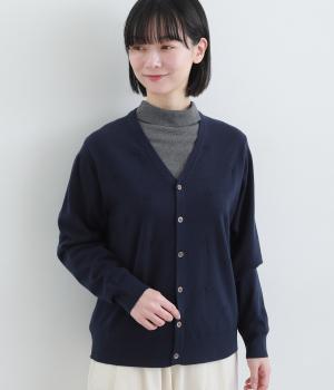 ウールアクリルナイロンフラワーリンクスカーディガン(ネイビー-F)