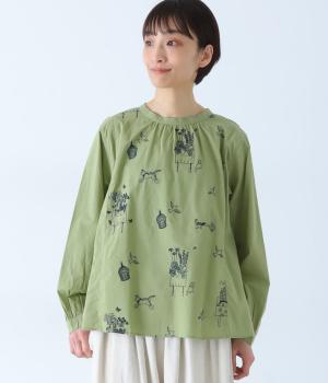 ＜アーティストコラボ　マツモトヨーコ＞コットンスラブ「大切にしていること」単色刺繍ブラウス