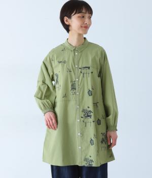 ＜アーティストコラボ　マツモトヨーコ＞コットンスラブ「大切にしていること」単色刺繍ワンピース