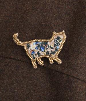 刺繍ブローチ｢ネコ｣(ベージュ-F)