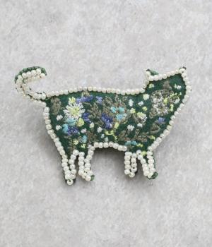刺繍ブローチ｢ネコ｣(グリーン-F)