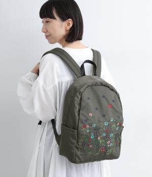 ｢glanta｣フラワー&ドット刺繍ラウンドリュック