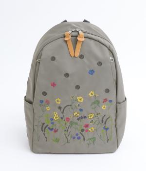 ｢glanta｣フラワー&ドット刺繍ラウンドリュック(グレー-ONESIZE)