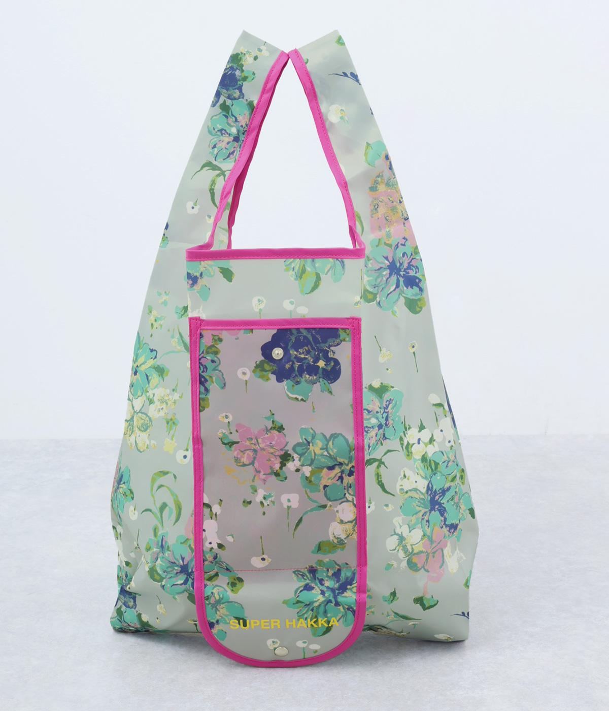 アネモネ/フラッフフラワープリントポケットエコバッグ(グレー-F)