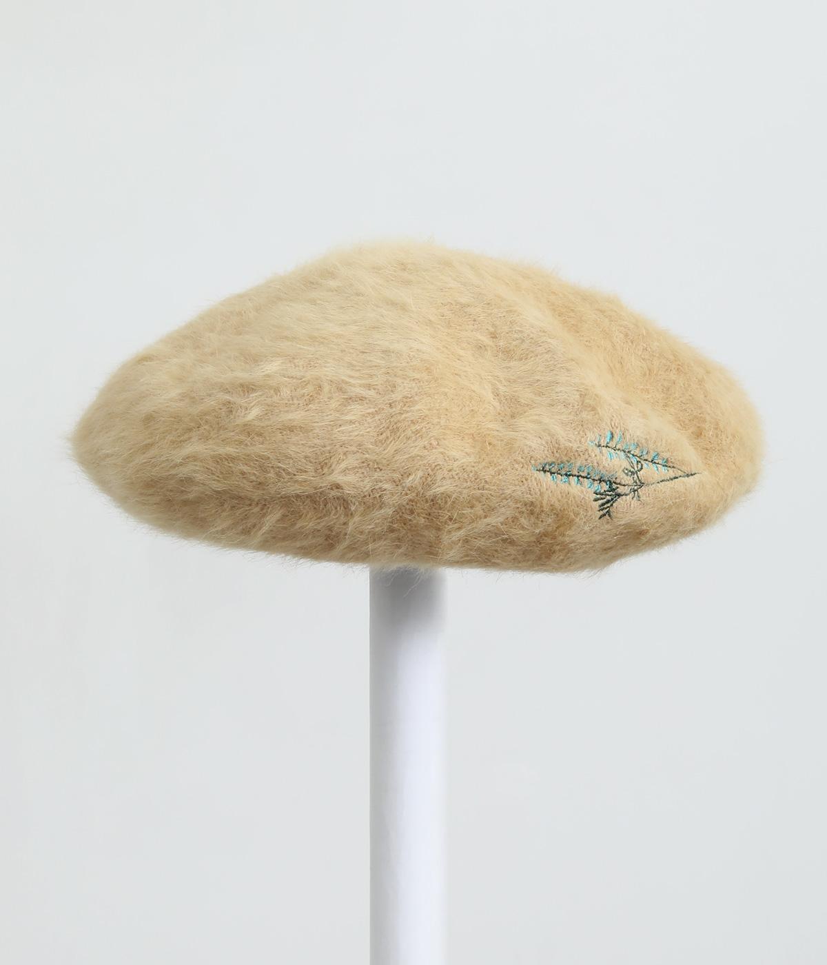 フラワーワンポイント刺繍シャギーベレー帽(ベージュ-F)