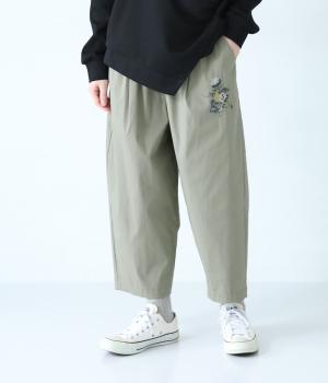 コットンナイロンストレッチダリアブーケポイント刺繍オーバルパンツ