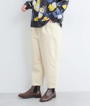 コットンストレッチ細コーデュロイオーバルパンツ(オフホワイト-M)