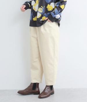 コットンストレッチ細コーデュロイオーバルパンツ(オフホワイト-S)