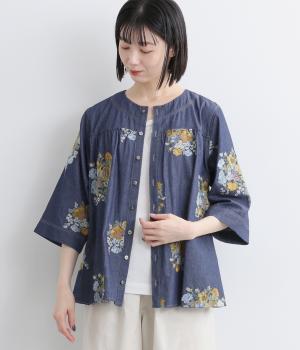 デニム/ツイル ブロッサムクラスタ刺繍ブラウスブルゾン
