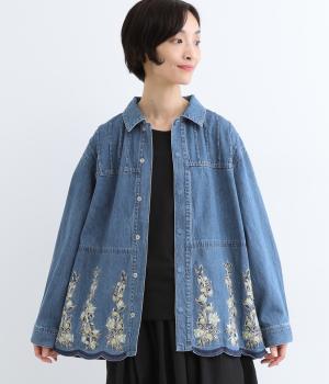 ライトオンスデニム スカラップブロッサムヴァイン刺繍デニムジャケット(ブルー-ONESIZE)