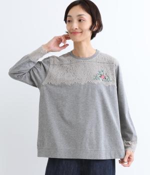 ラッセルレースプリザーブドフラワー刺繍+天竺カットソー