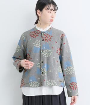 コットンポリエステル フラワーポットニットジャカードカーディガン