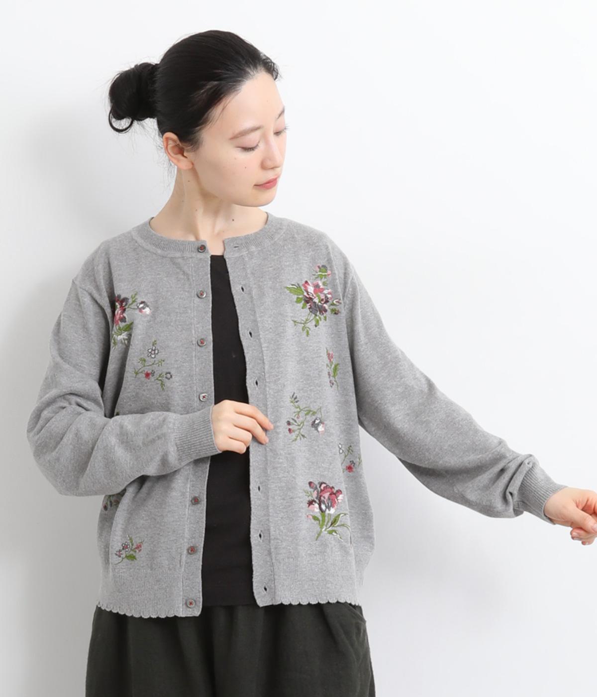 上質ウールブークレー＊花刺繍ロングコーディガン 黒 作家オーダー 上質ウールブークレー＊花刺繍ロングコーディガン 黒 作家オーダー