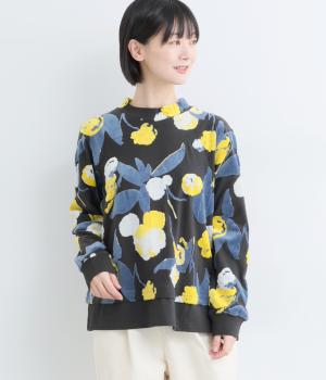 フラッフィーフラワーベロアジャカードモックネックプルオーバー(チャコール-F)