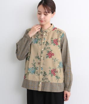 レーヨンナイロンアクリルトレイリングブルームカットジャカード+コットンツイルブラウス(ベージュ-F)