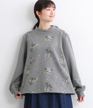 裏毛裏起毛ドット&フラワー刺繍プルオーバー