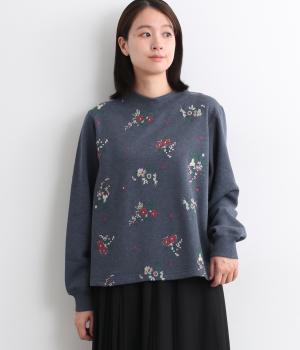 裏毛裏起毛ドット&フラワー刺繍プルオーバー(ネイビー-F)