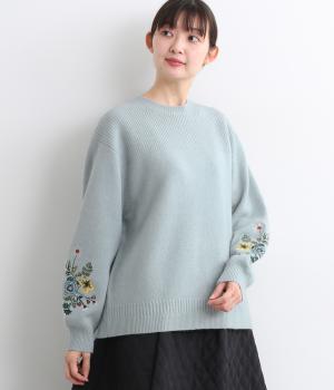 ヒメツバキ刺繍メリノウールニットプルオーバー