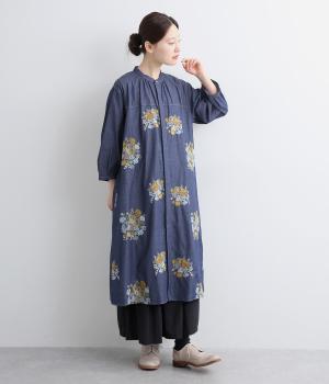 デニム/ツイル ブロッサムクラスタ刺繍ワンピース