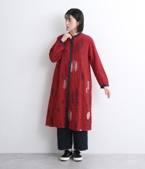 SUPER HAKKA×保坂優子 先染めコットンシャーリング｢森と暮らす｣刺繍シャツワンピース