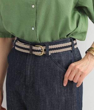 ストレッチメッシュベルト(ベージュ×ネイビー-ONESIZE)