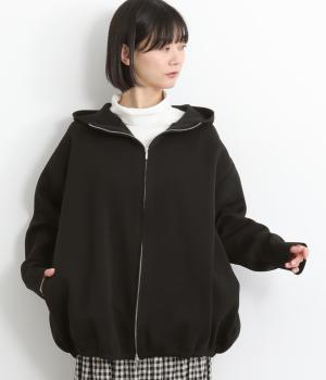 スポンディッシュニットフードコート(ブラック-F)