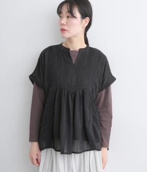 レーヨンコットンピンタックレースプルオーバー(ブラック-ONESIZE)