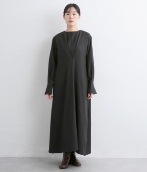 ツイルフロントタックワンピース(ブラック-F)