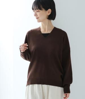 やわもち静電気防止ニットVドルマンプルオーバー