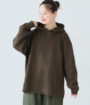 杢ニットダブルジャカードフードプルオーバー