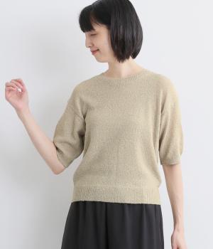 ループヤーン天竺編み半袖ニット(ベージュ-F)
