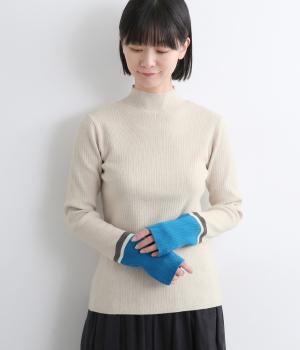 やわもち静電気防止配色ニットリブハイネック(杢ベージュ-F)