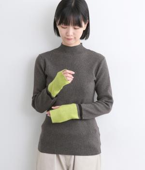 やわもち静電気防止配色ニットリブハイネック(杢チャコール-F)
