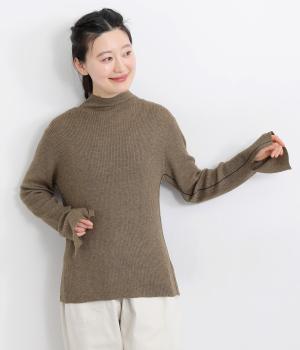 袖口スリットリブニットタートル(杢ブラウン-F)