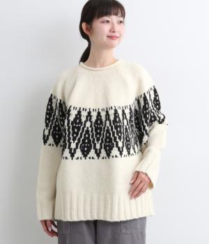 ニットジャカードモノトーン柄プルオーバー