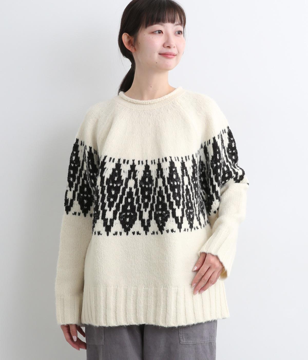 ニットジャカードモノトーン柄プルオーバー(オフ-F)