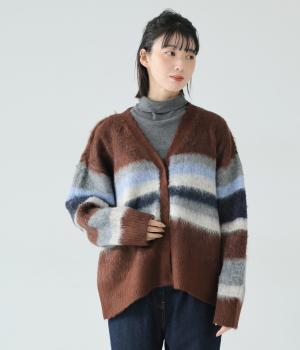 起毛シャギーボーダーニットカーディガン