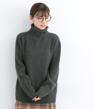 リブホールガーメントタートルネック(チャコール-ONESIZE)
