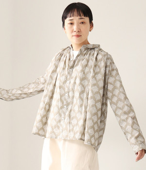 インディアブロックプリント　シャツ(ベージュ-ONESIZE)