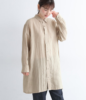 リネンナチュラルワッシャーロングスリーブシャツ(ナチュラル-ONESIZE)