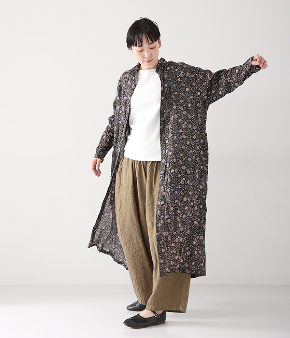 ICHI Antiquites リネン ワンピース クリンクル