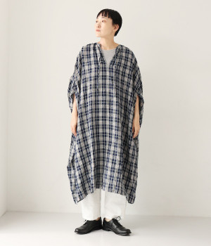 インディゴチェック　ドレス(インディゴダーク×ナチュラルライン-ONESIZE)