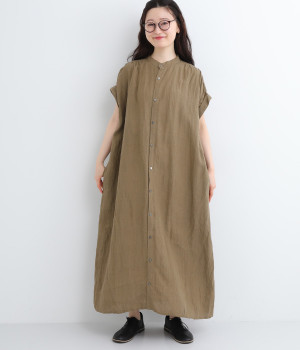 リネンナチュラルワッシャードレス(ブラウン-ONESIZE)