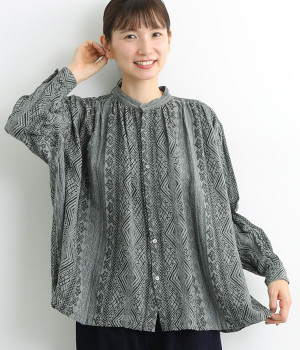 リネンコットンジャカードシャツ(グレー-ONESIZE)